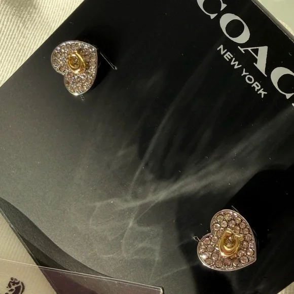 Coach Pave Gold Heart Stud Earrings - Picture 2 of 4